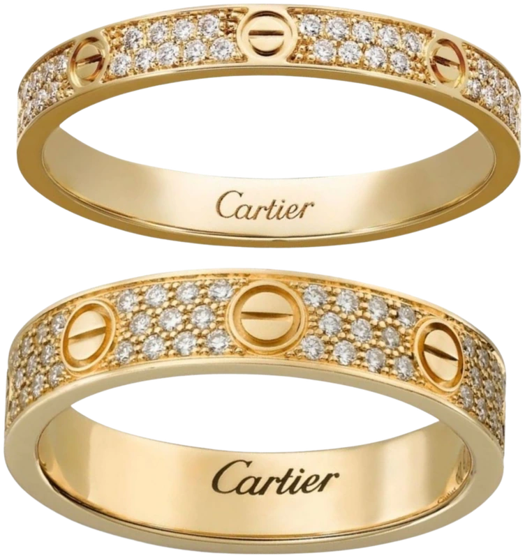 Cartier Love wedding bands, pave diamonds