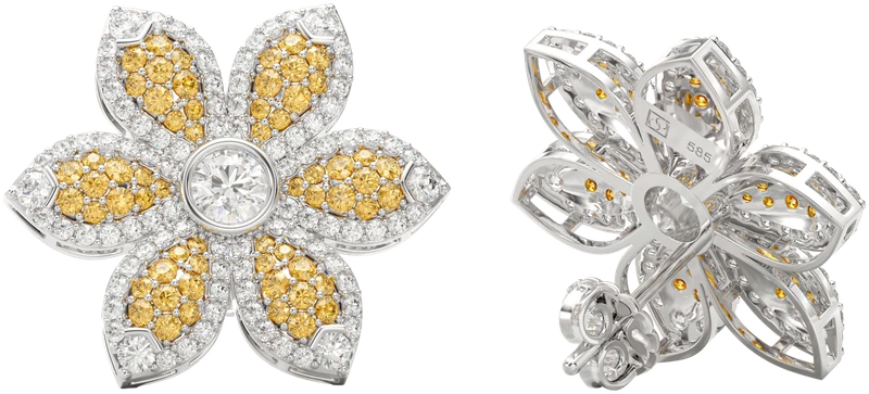 Flower earrings with yellow sapphires