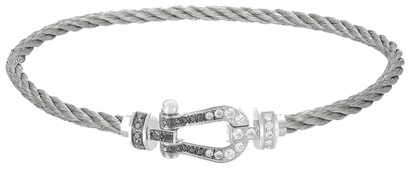 FRED Force 10 bracelet in white gold with black and white diamonds on a steel cable
