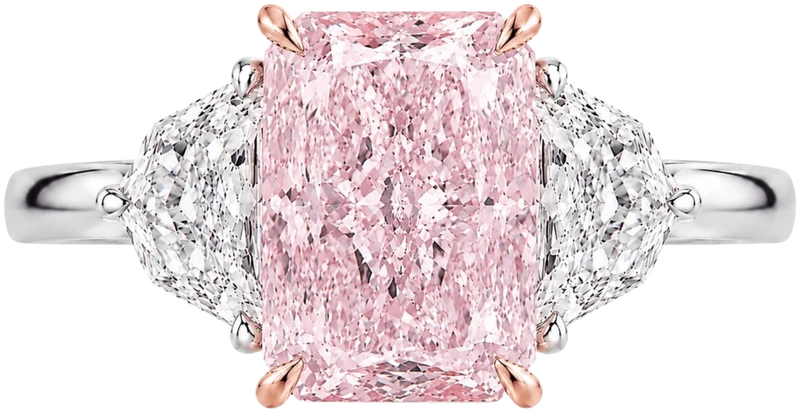 Pink radiant diamond ring with side diamonds
