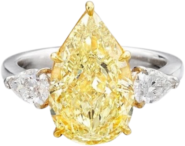 Yellow pear diamond ring with white diamond side stones