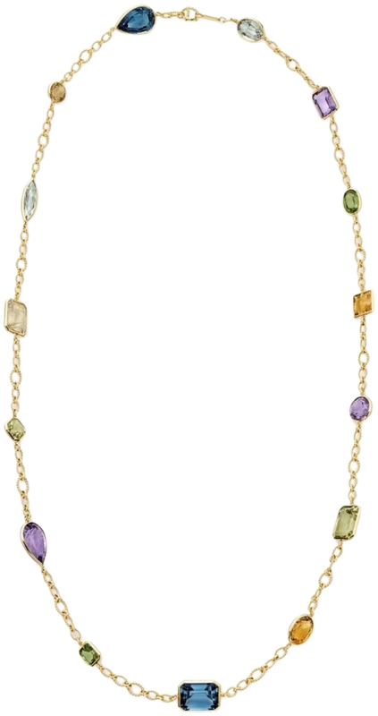 Yellow gold necklace with multicolored gemstones