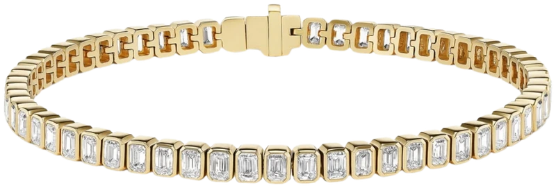 Emerald-cut diamond bezel tennis bracelet in yellow gold