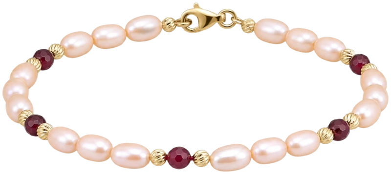 Pearl and garnet bracelet with yellow gold beads