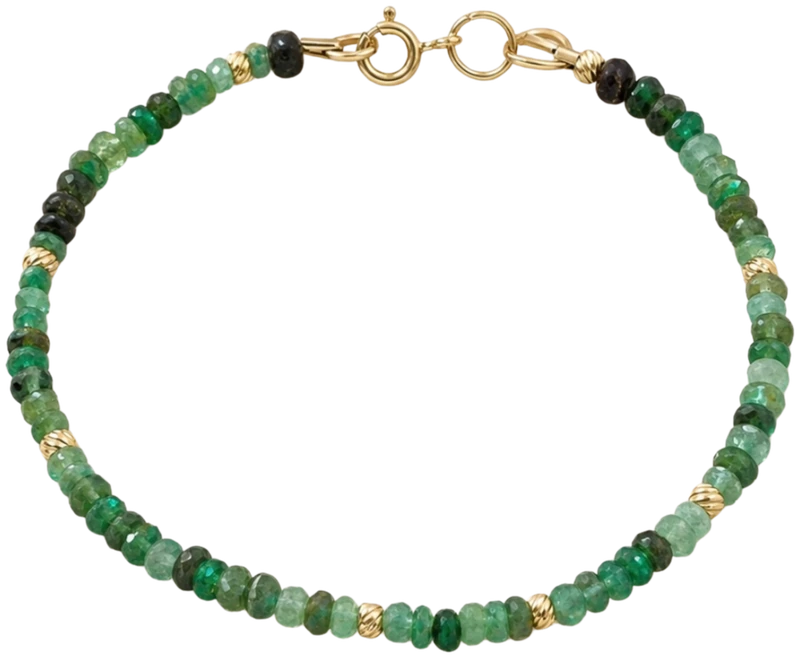 Emerald bead bracelet with yellow gold accents