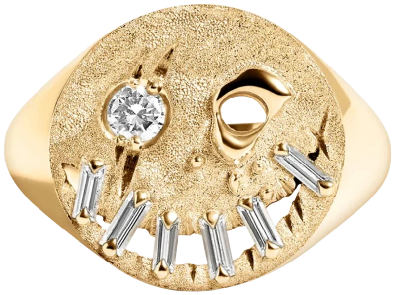Gold signet ring with diamonds and baguettes