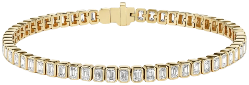 Emerald-cut diamond tennis bracelet in yellow gold