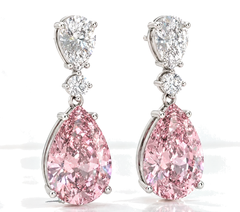 Pink and white pear diamond earrings
