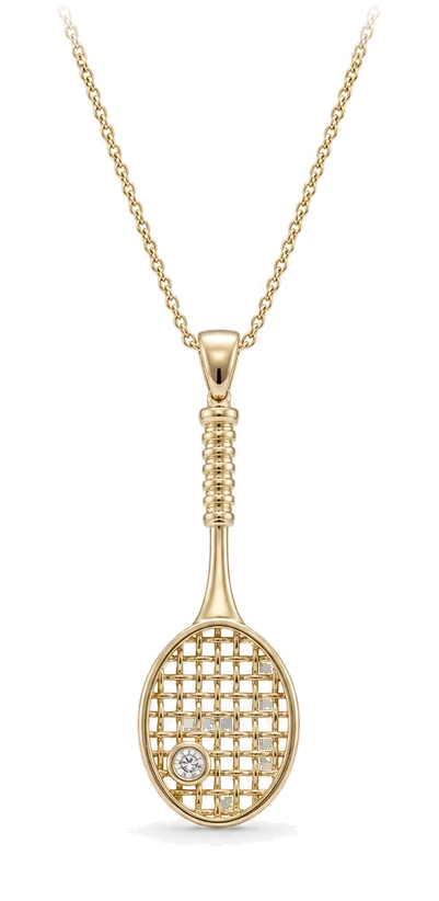 Gold tennis racket pendant