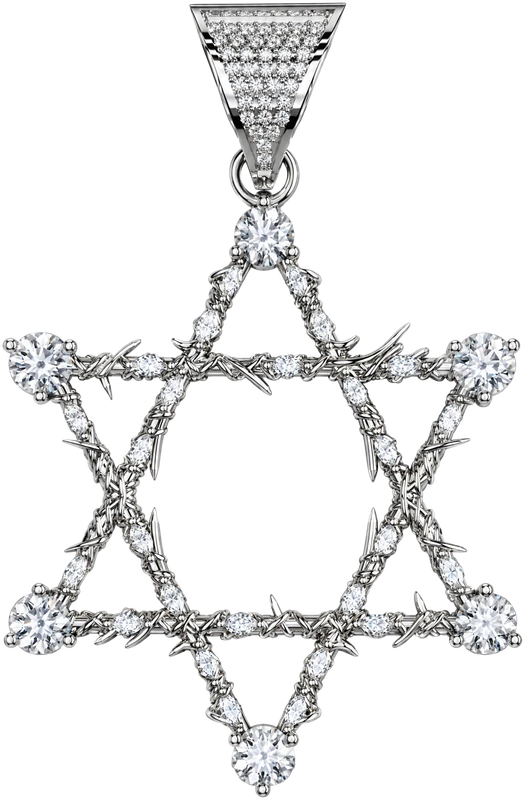 Star of David pendant with barbed-wire diamond frame