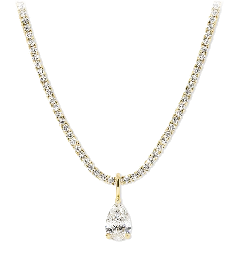 Diamond tennis necklace with pear pendant